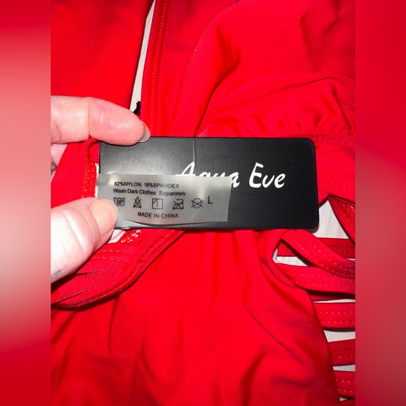 Red One Piece Aqua Eve Size Large Cut Out Bathing Suit - Picture 3 of 6